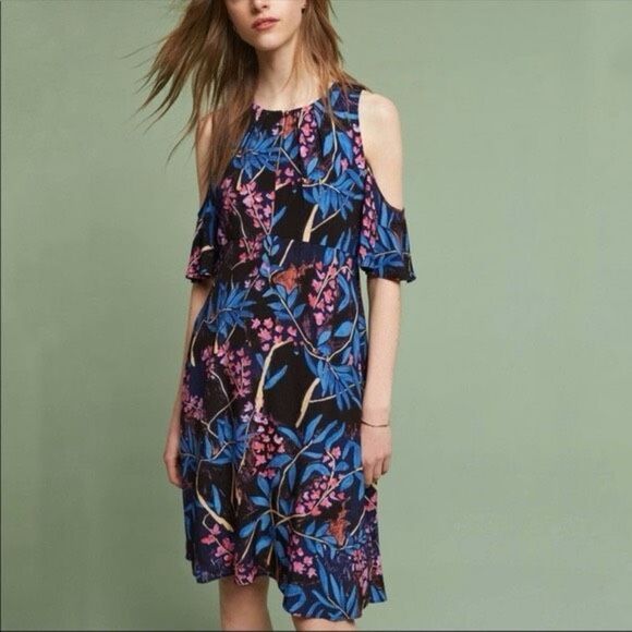 ✨Anthropologie Maeve Elia Open-Shoulder Multicolor Sz 0 Dress✨ - Picture 2 of 9